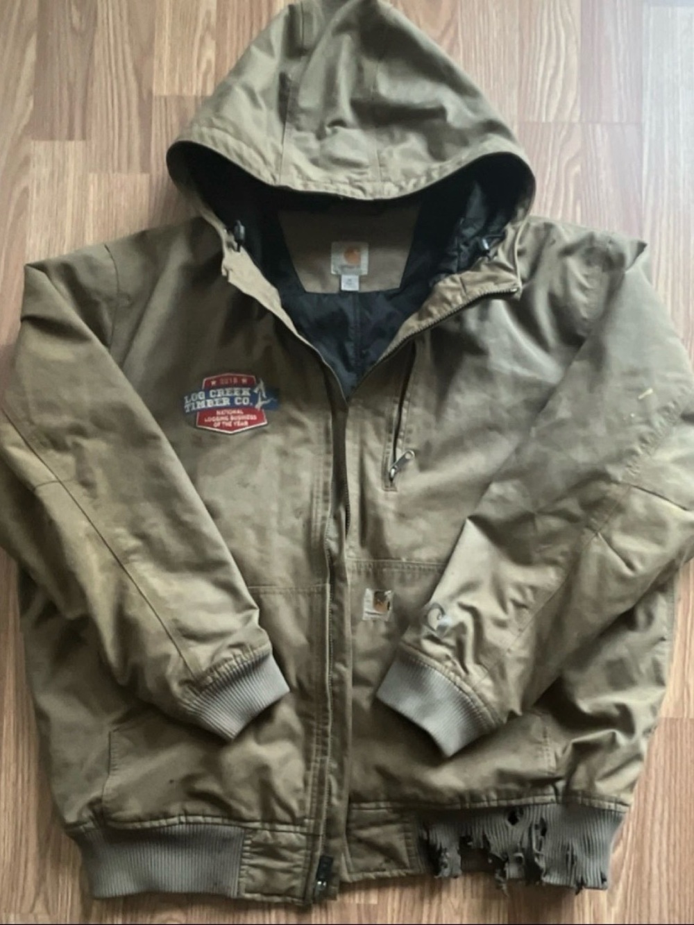 Carhartt Brown Hooded Heavyweight Work Bomber Jacket Men’s XL Log Creek TimberCo - Picture 13 of 13